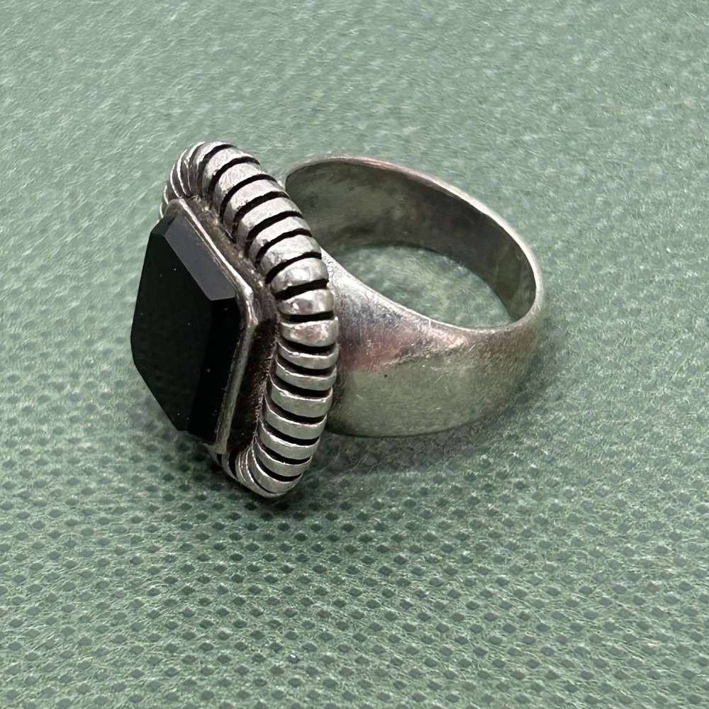 Vintage JM Thailand Square Onyx Sterling Silver Ring Size 6.5